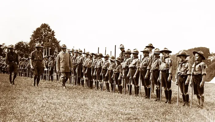 Framed Print : Boy Scouts being inspected, early 1900s Framed Print : Boy Scouts being inspected, early 1900s