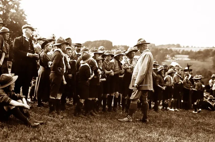 Framed Print : Boy Scouts being inspected, early 1900s Framed Print : Boy Scouts being inspected, early 1900s