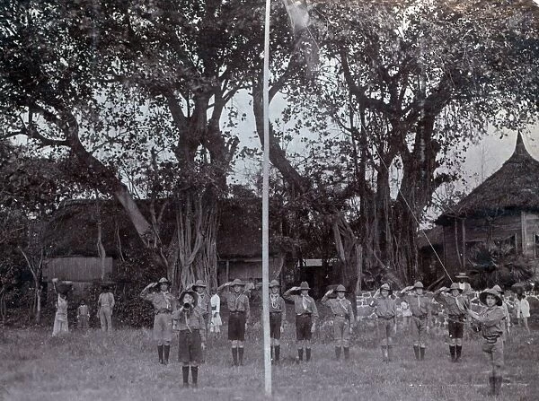 Boy scouts saluting the flag, Mauritius