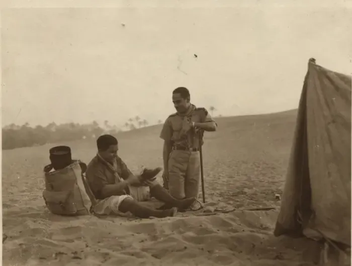 Framed Print : Boy scouts sitting by tent in desert, Egypt Framed Print : Boy scouts sitting by tent in desert, Egypt