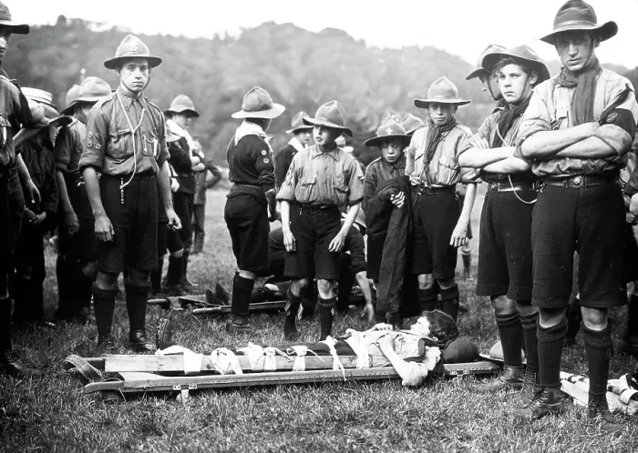 Framed Print : Boy Scouts stretcher party circa 1912 Framed Print : Boy Scouts stretcher party circa 1912