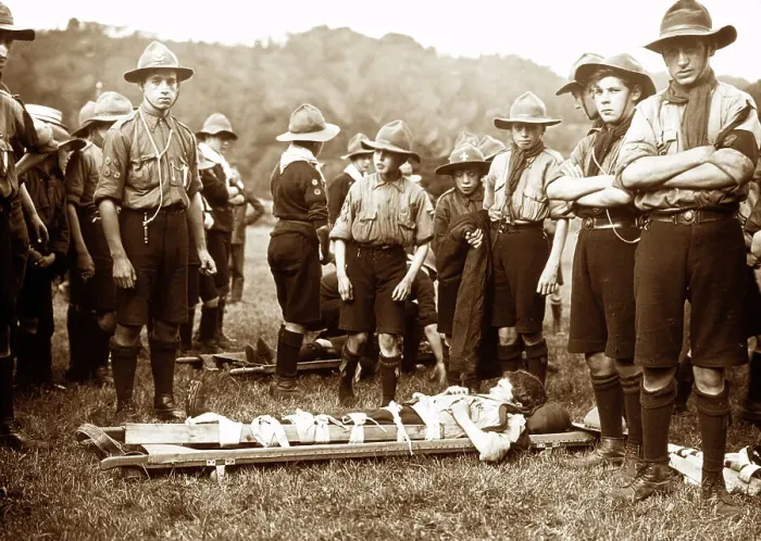 Framed Print : Boy Scouts stretcher party circa 1912 Framed Print : Boy Scouts stretcher party circa 1912