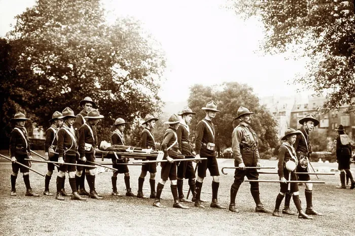 Framed Print : Boy Scouts stretcher party circa 1912 Framed Print : Boy Scouts stretcher party circa 1912