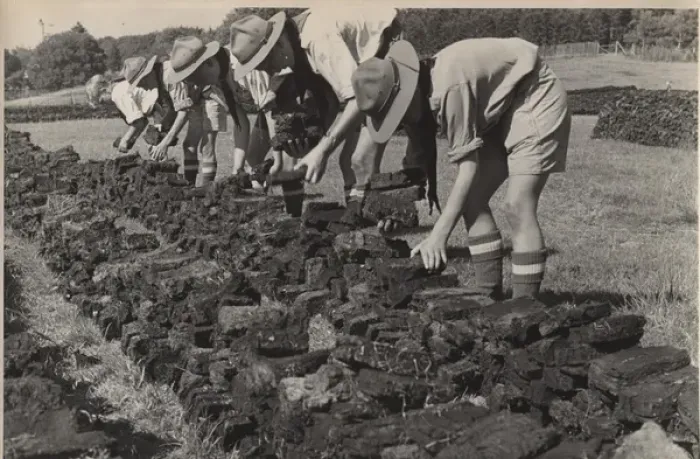 Framed Print : Boy scouts turning peat, Denmark Framed Print : Boy scouts turning peat, Denmark
