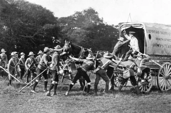 Framed Print : Boy scouts with van on Hampstead Heath, London Framed Print : Boy scouts with van on Hampstead Heath, London