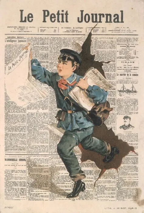 Framed Print : Boy selling Le Petit Journal Trade card distributed to promote the paper Date: circa 1890 Framed Print : Boy selling Le Petit Journal Trade card distributed to promote the paper Date: circa 1890