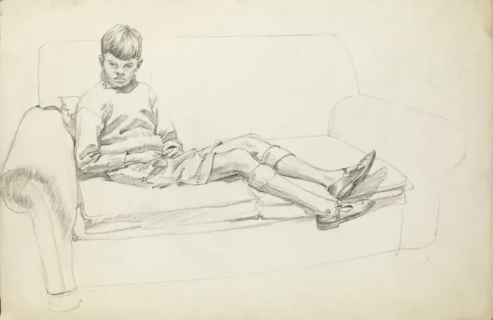 Framed Print : Boy sitting on a two-seat sofa Framed Print : Boy sitting on a two-seat sofa