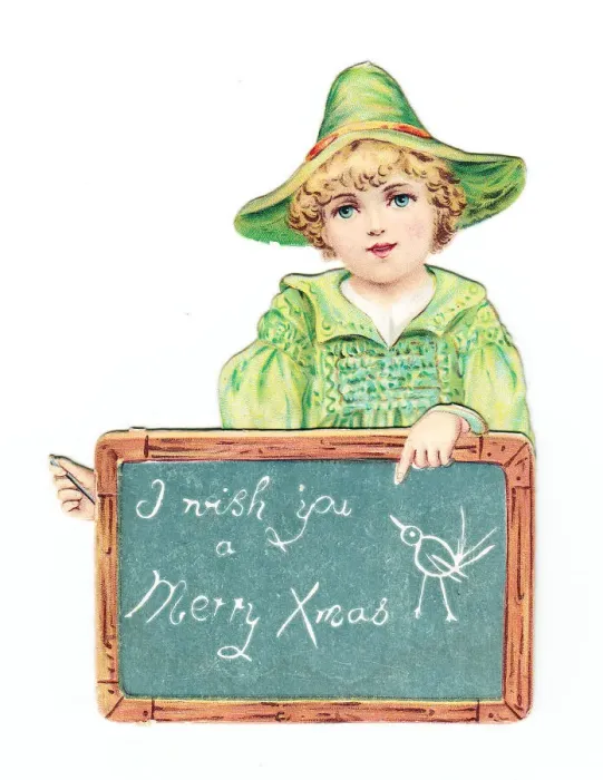 Framed Print : Boy with a slate on a cutout Christmas card Framed Print : Boy with a slate on a cutout Christmas card