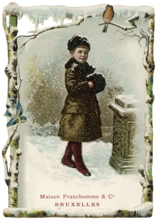 Framed Print : Boy in Snow in Muff 1880 Framed Print : Boy in Snow in Muff 1880