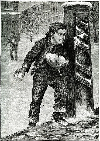 Boy with snowballs, Snowballing Ambush