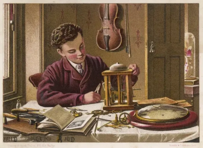 Framed Print : Boy Studying Clock 1879 Framed Print : Boy Studying Clock 1879