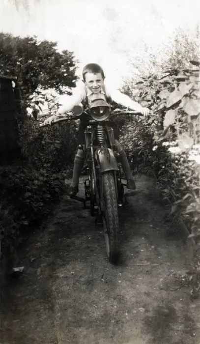 Framed Print : Boy on a veteran motorcycle Framed Print : Boy on a veteran motorcycle