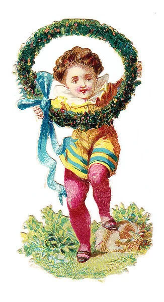 Boy with wreath of leaves on a Victorian scrap