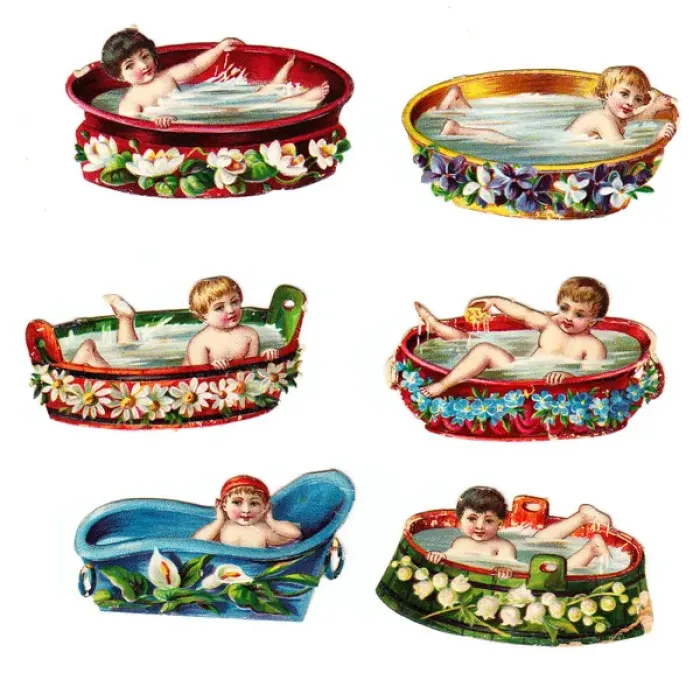 Framed Print : Boys in baths on six Victorian scraps Framed Print : Boys in baths on six Victorian scraps