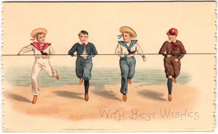 Framed Print : Four boys on a Best Wishes card Framed Print : Four boys on a Best Wishes card