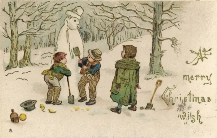 Framed Print : Boys building a snowman in the woods Framed Print : Boys building a snowman in the woods