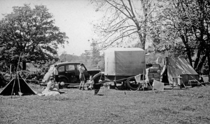 Framed Print : Boys camping with tent and car Framed Print : Boys camping with tent and car