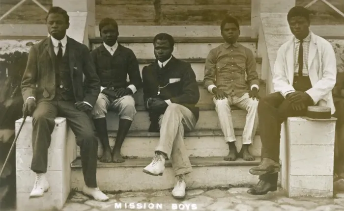 Framed Print : Five boys at a Christian Mission, Africa Framed Print : Five boys at a Christian Mission, Africa