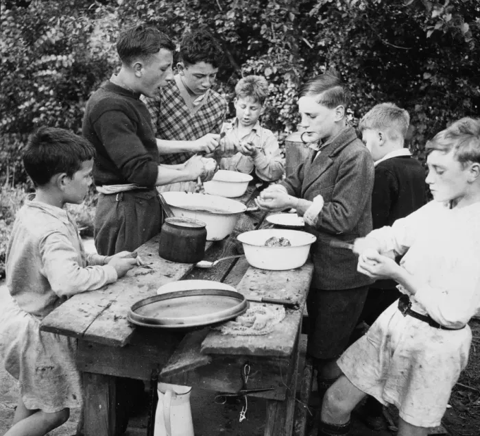 Framed Print : Boys Club potato peeling 1931 Framed Print : Boys Club potato peeling 1931