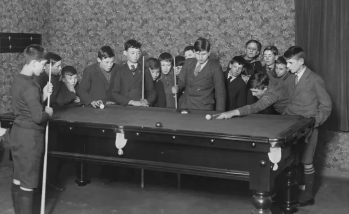 Framed Print : Boys club snooker game, February 1930 Framed Print : Boys club snooker game, February 1930