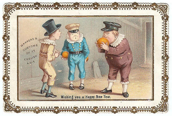 Three boys on a comic New Year card