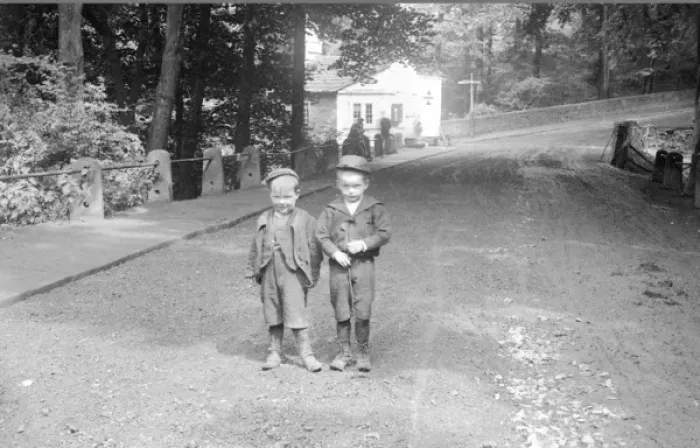 Framed Print : Two boys on Dan Bank, Marple, Cheshire Framed Print : Two boys on Dan Bank, Marple, Cheshire