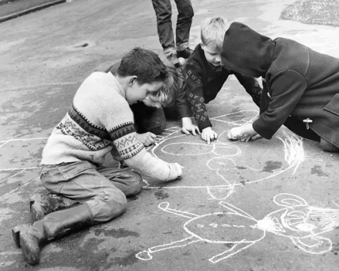 Framed Print : Boys drawing in chalk, Balham, SW London Framed Print : Boys drawing in chalk, Balham, SW London