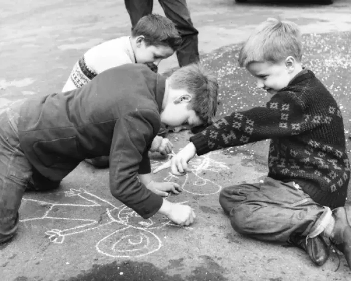 Framed Print : Boys drawing in chalk, Balham, SW London Framed Print : Boys drawing in chalk, Balham, SW London
