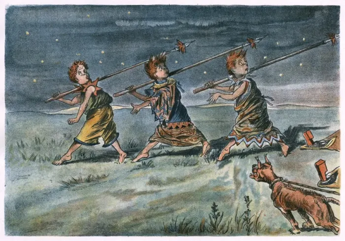 Framed Print : Three boys escape their savage captors during the night Framed Print : Three boys escape their savage captors during the night