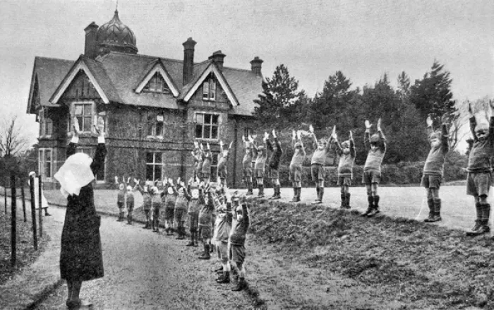 Framed Print : Boys Exercise Drill at Loxdale, Upper Portslade, Sussex Framed Print : Boys Exercise Drill at Loxdale, Upper Portslade, Sussex