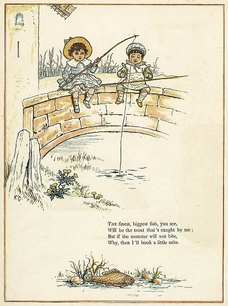 Two boys fishing from a bridge