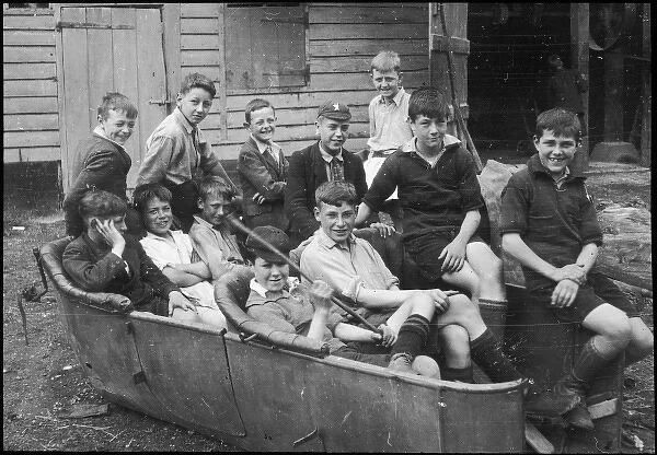 Twelve boys have fun in dilapidated car 1928