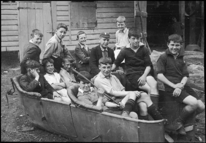 Framed Print : Twelve boys have fun in dilapidated car 1928 Framed Print : Twelve boys have fun in dilapidated car 1928