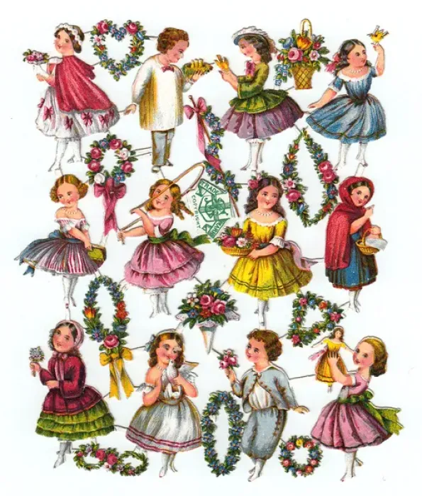 Framed Print : Boys, girls and flowers on twelve Victorian scraps Framed Print : Boys, girls and flowers on twelve Victorian scraps