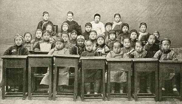 Boys and girls in a missionary school, China, East Asia