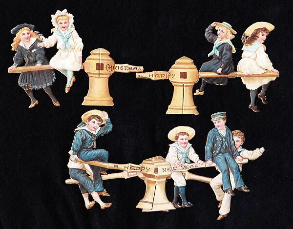 Boys and girls in sailor suits on three Victorian scraps