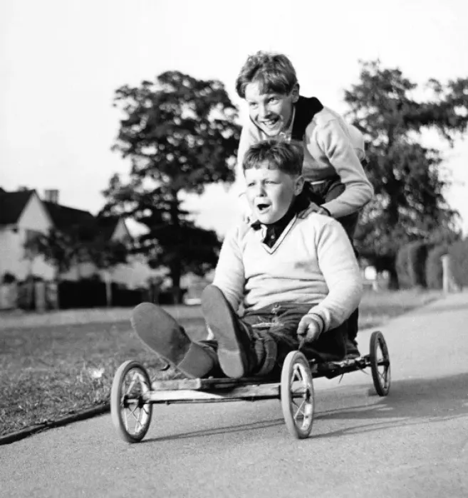 Framed Print : Two boys on a home-made go-kart Framed Print : Two boys on a home-made go-kart