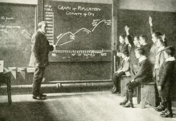 Framed Print : Boys learning about population growth at a Yorkshire school Framed Print : Boys learning about population growth at a Yorkshire school