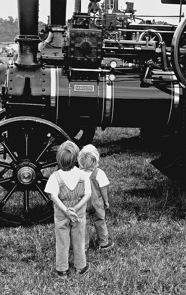 Boys looking at steam engines, Hampshire