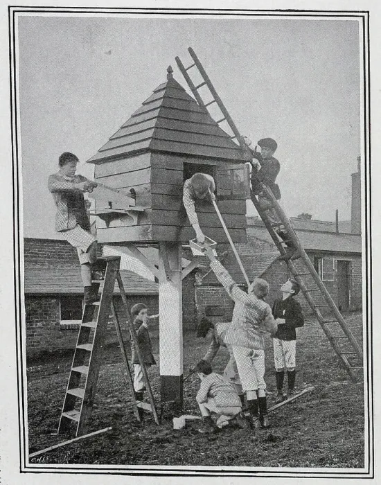 Framed Print : Boys making a pigeon loft Framed Print : Boys making a pigeon loft