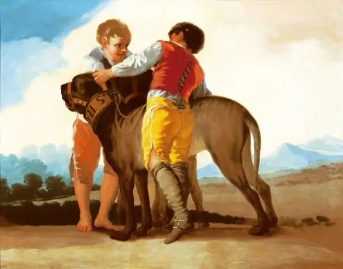 Framed Print : Two Boys with Mastiff Framed Print : Two Boys with Mastiff