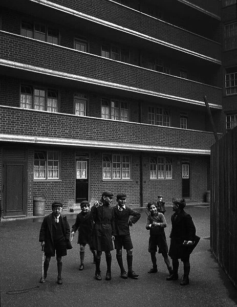 Boys outside block of Marylebone flats, NW London
