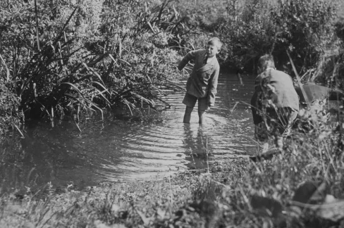 Framed Print : Boys paddling in a stream Framed Print : Boys paddling in a stream