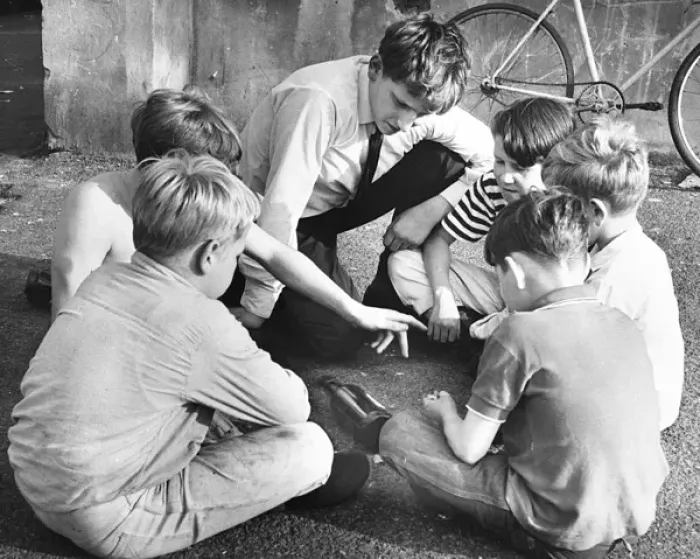 Framed Print : Boys playing with bottle, Balham, SW London Framed Print : Boys playing with bottle, Balham, SW London