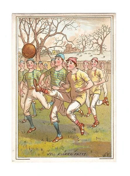 Boys playing football on a greetings card