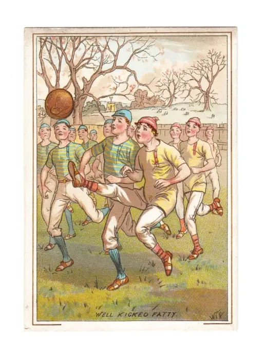 Framed Print : Boys playing football on a greetings card Framed Print : Boys playing football on a greetings card