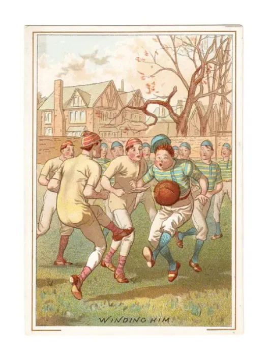 Framed Print : Boys playing football on a greetings card Framed Print : Boys playing football on a greetings card