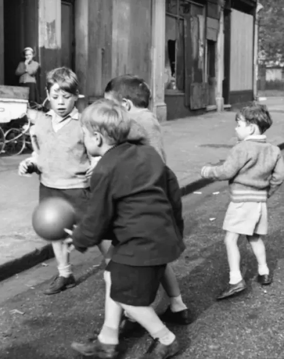 Framed Print : Boys playing football in a street, Balham, SW London Framed Print : Boys playing football in a street, Balham, SW London