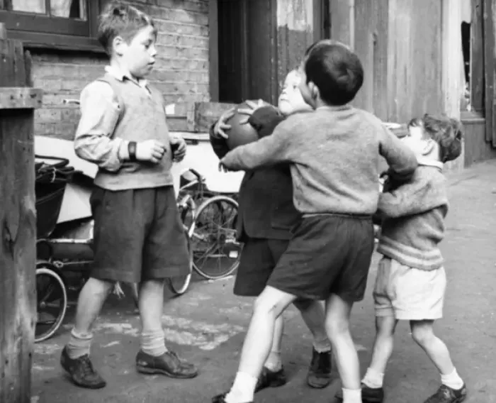 Framed Print : Boys playing football in a street, Balham, SW London Framed Print : Boys playing football in a street, Balham, SW London