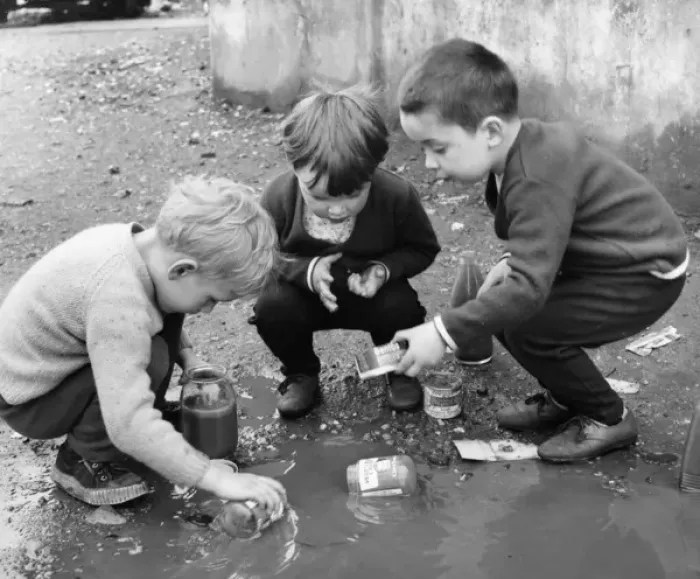 Framed Print : Boys playing in a puddle, Balham, SW London Framed Print : Boys playing in a puddle, Balham, SW London